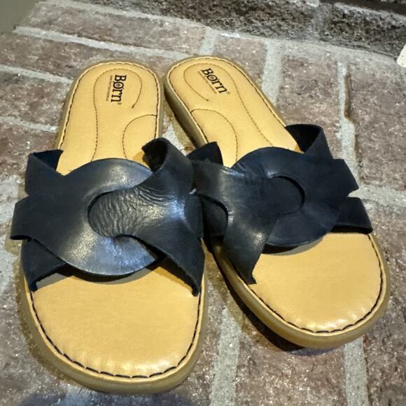 Born Kasia Slide Womens Size 9 Shoes Black Leather Slip On Casual Flat Sandals - Picture 9 of 15